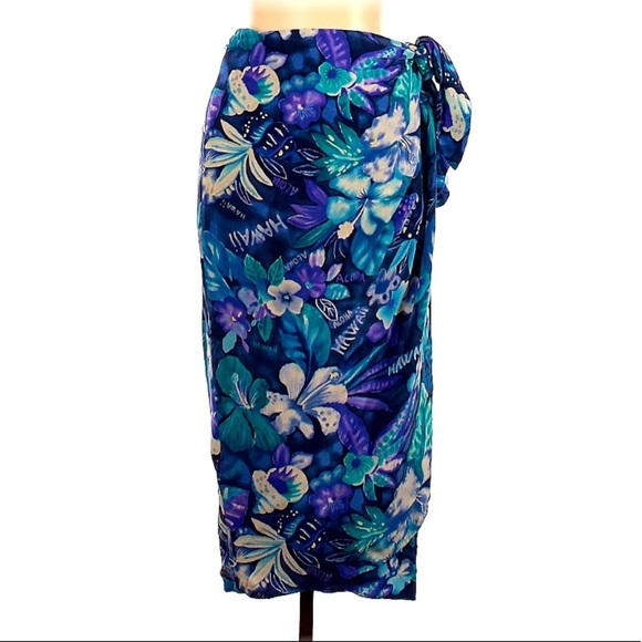 Vintage Dana Buchman Hawaiian blue crush Silk wrap Skirt size 12 - Picture 1 of 6